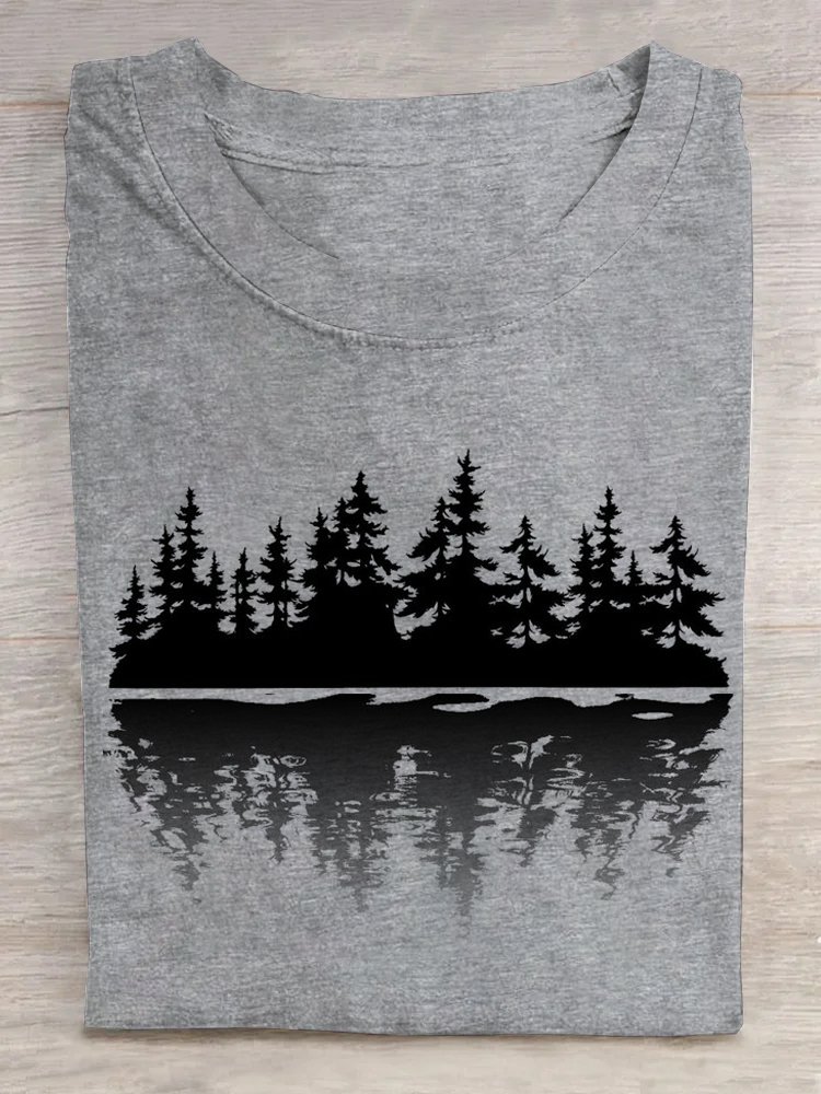 Landscape Print Casual Loose Crew Neck T-Shirt