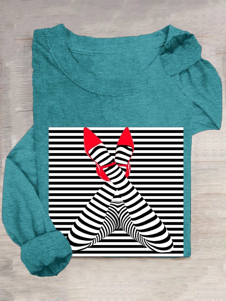 Abstract Stripes Casual Crew Neck Loose T-Shirt