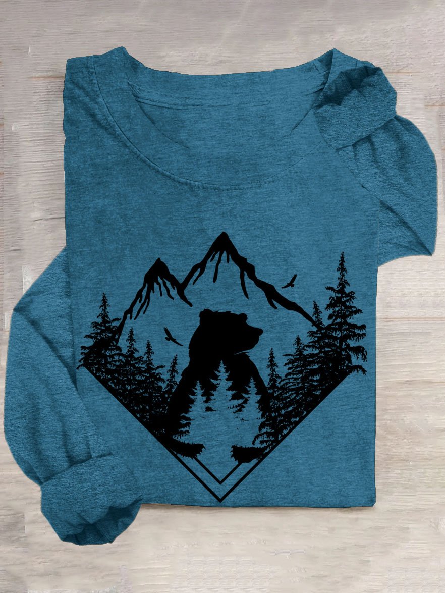 Scenery Loose Casual Cotton-Blend T-Shirt