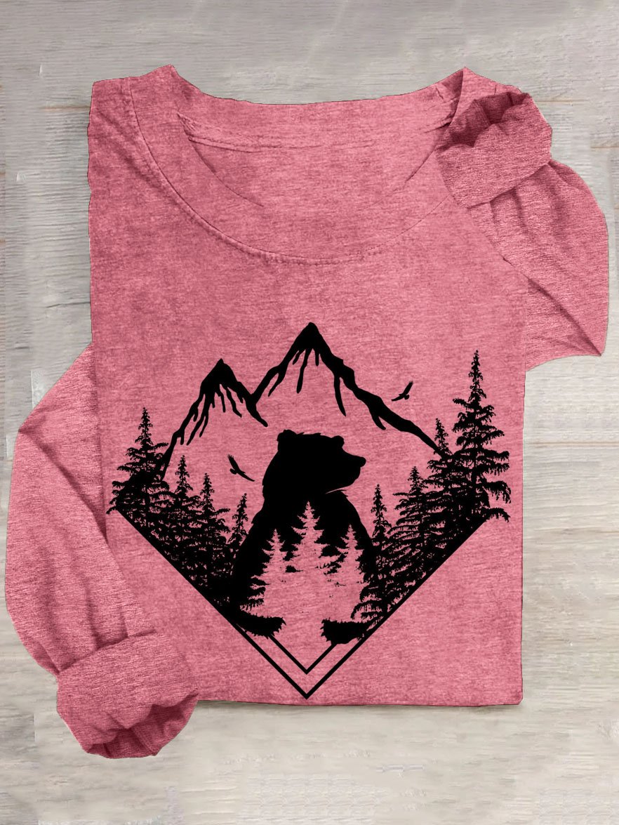 Scenery Loose Casual Cotton-Blend T-Shirt