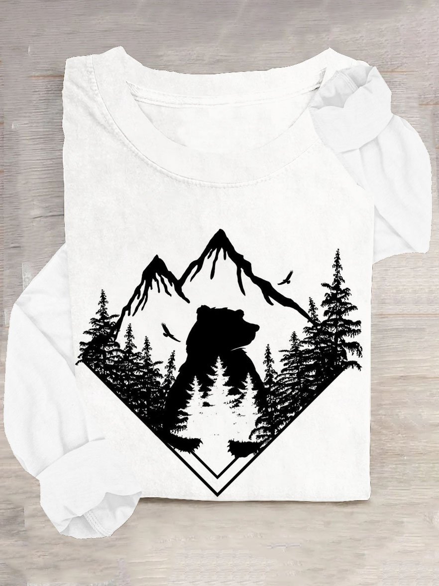 Scenery Loose Casual Cotton-Blend T-Shirt