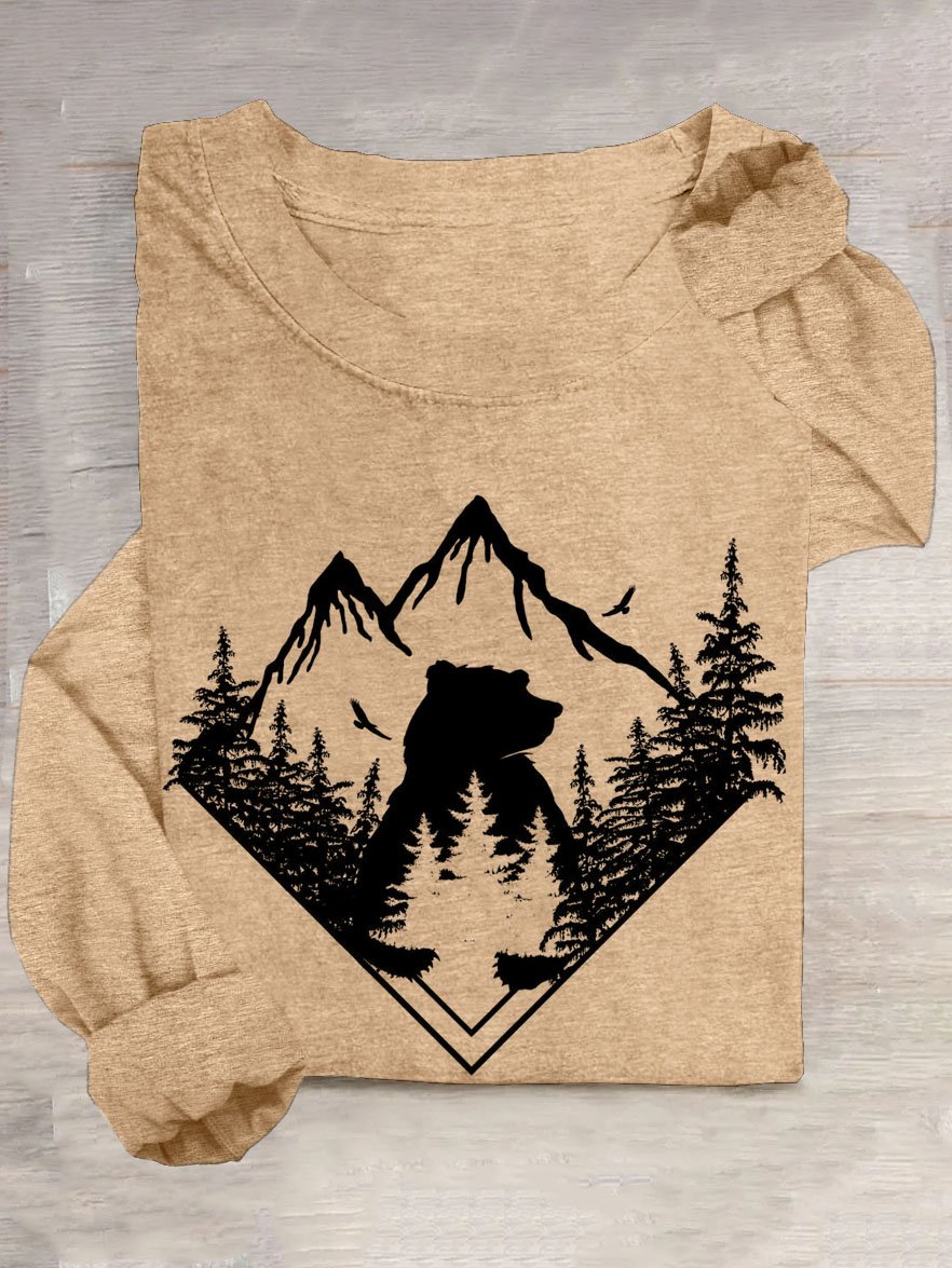 Scenery Loose Casual Cotton-Blend T-Shirt