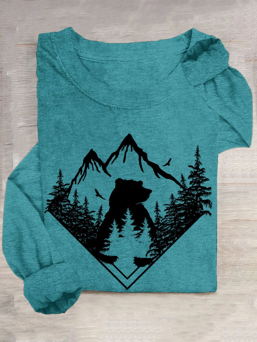 Scenery Loose Casual Cotton-Blend T-Shirt