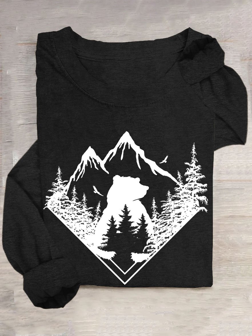 Scenery Loose Casual Cotton-Blend T-Shirt