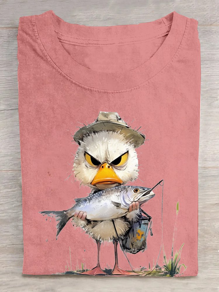 Loose Cotton Casual Duck And Fish T-Shirt