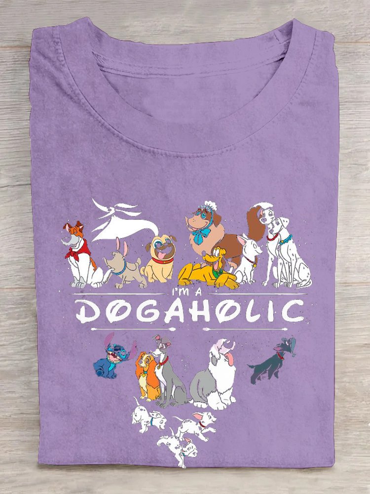 Crew Neck Animal Letter Pattern Casual Loose T-Shirt