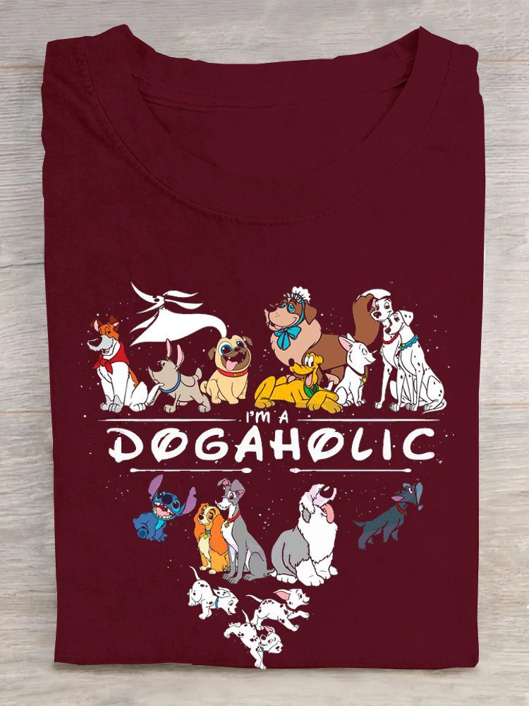 Crew Neck Animal Letter Pattern Casual Loose T-Shirt
