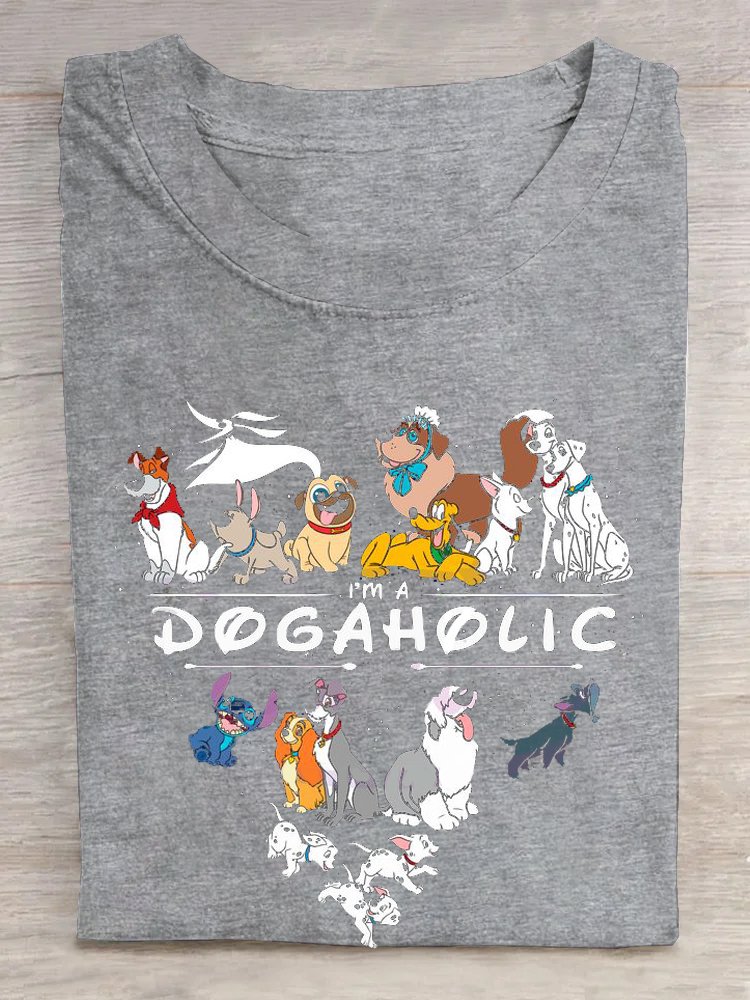 Crew Neck Animal Letter Pattern Casual Loose T-Shirt