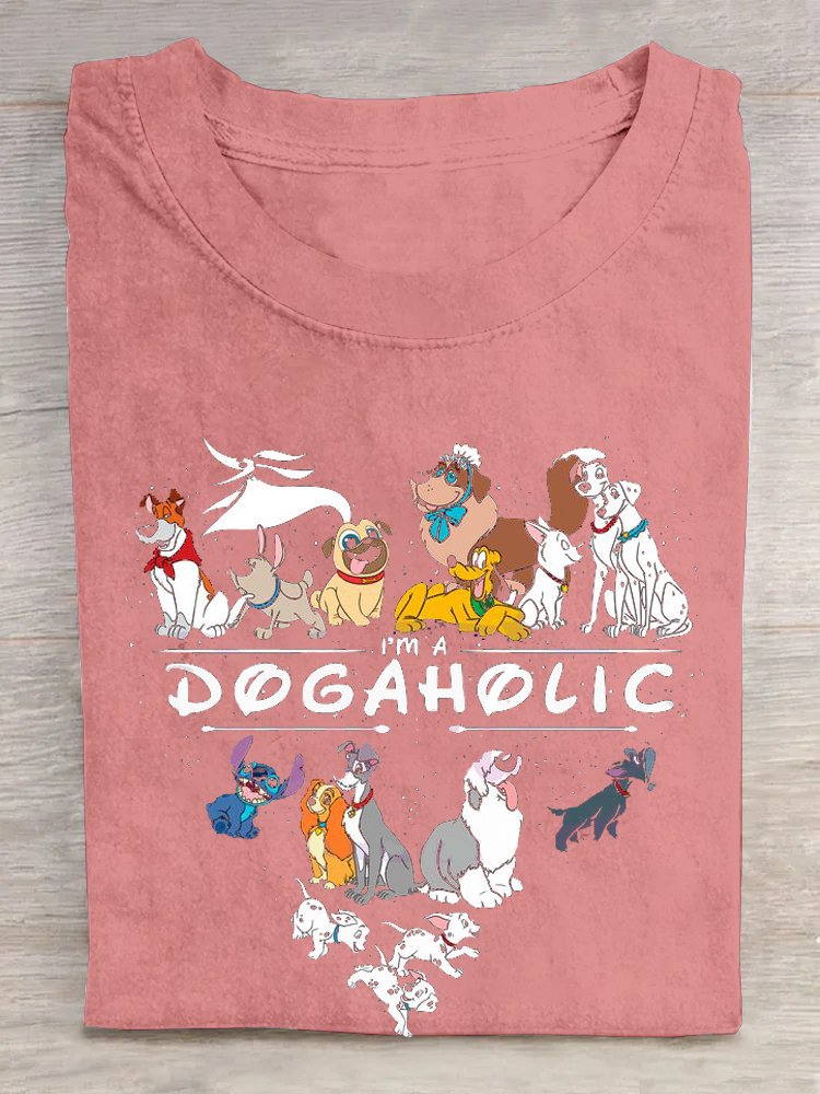 Crew Neck Animal Letter Pattern Casual Loose T-Shirt