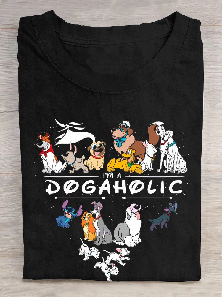 Crew Neck Animal Letter Pattern Casual Loose T-Shirt