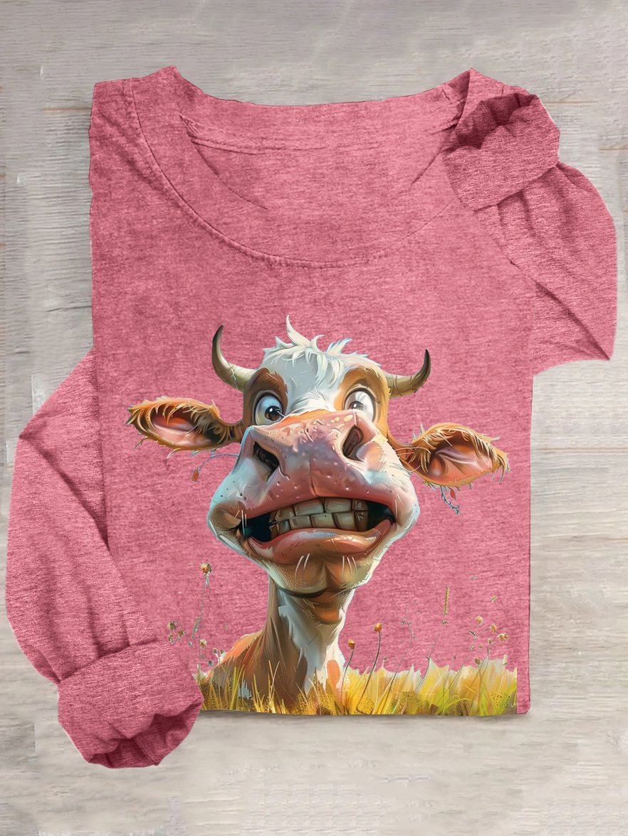 Crew Neck Cattle Cotton-Blend Casual T-Shirt
