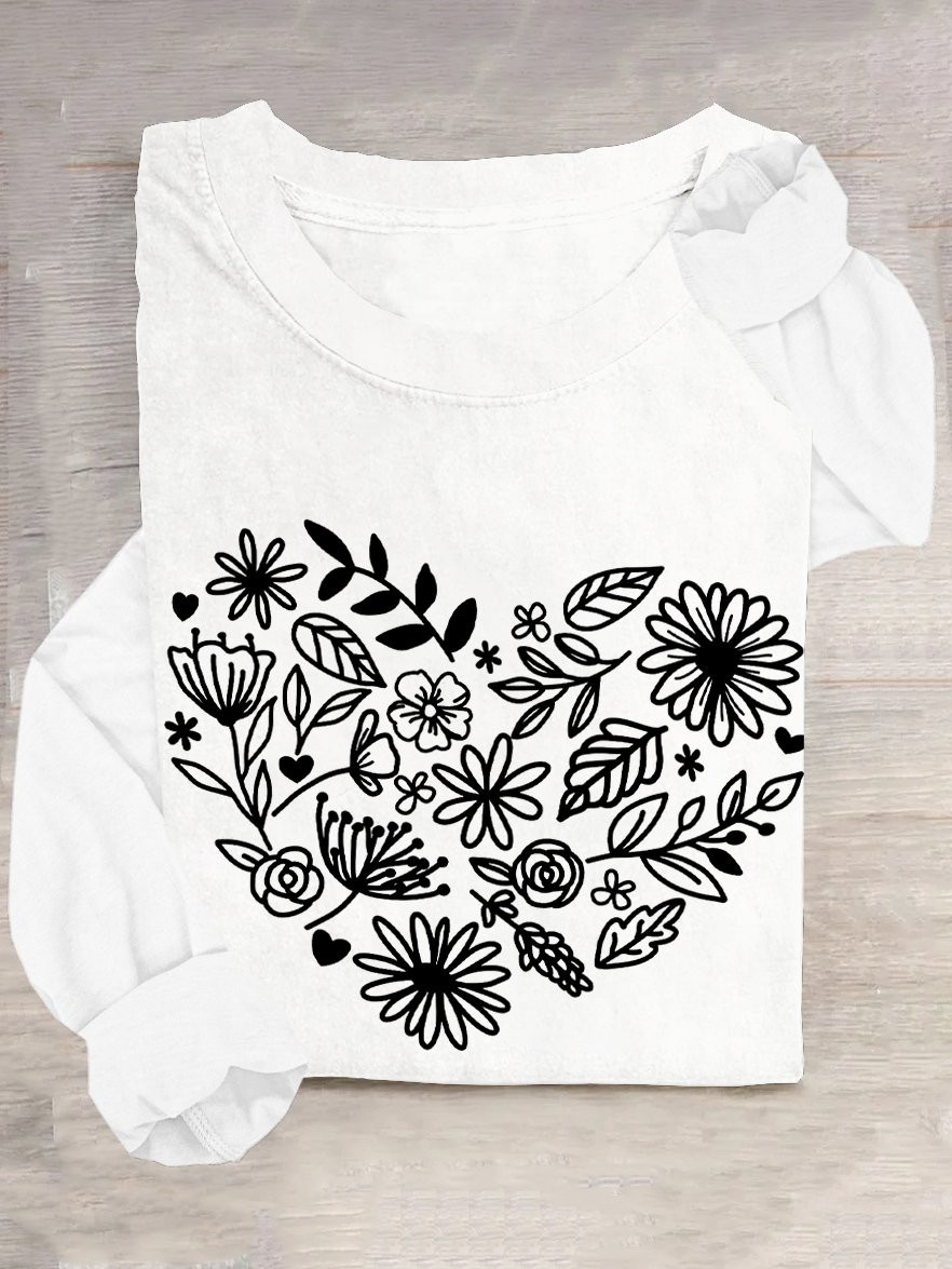Casual Heart/Cordate Floral T-Shirt