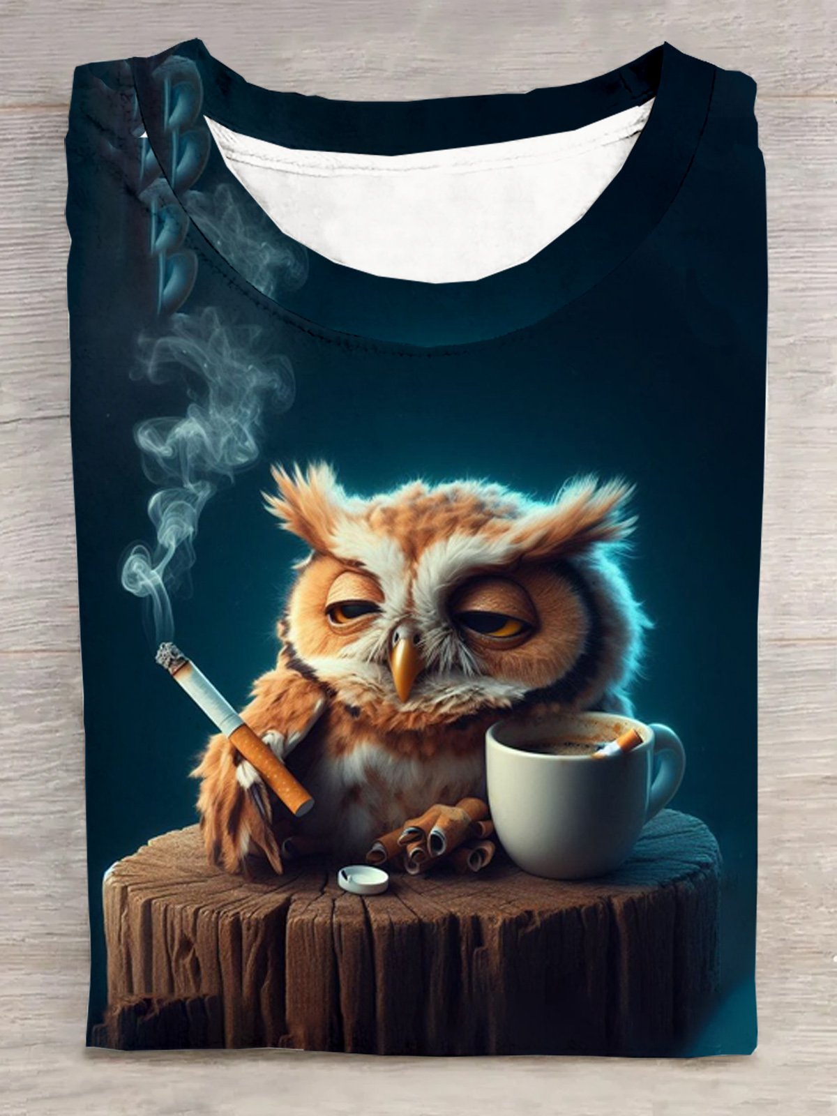 Lazy Coffee Owl Cotton T-shirt