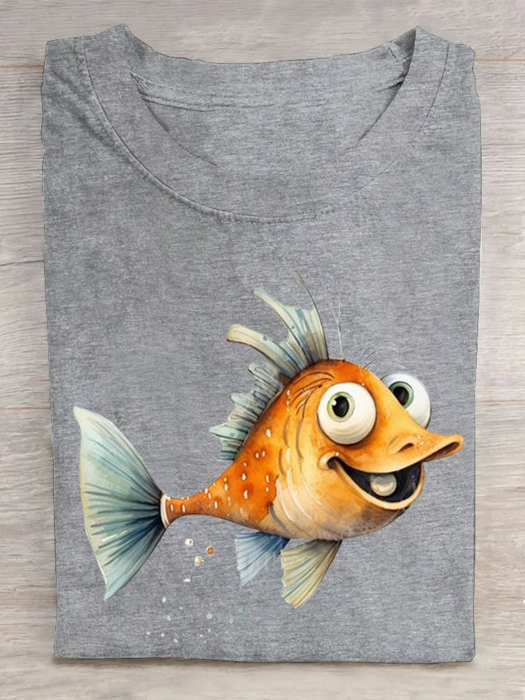 Fish print casual T-shirt