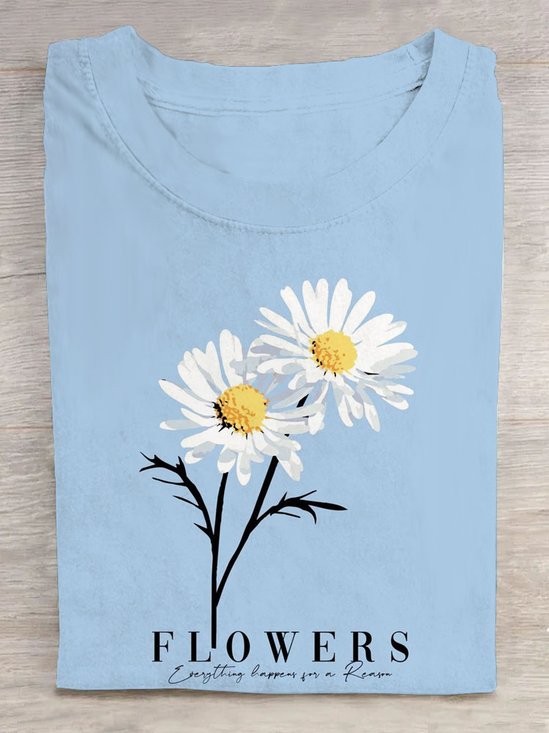 Text Letters Daisy Loose Casual T-Shirt