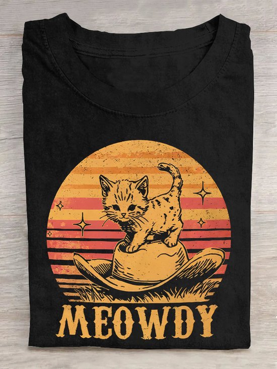 Meowdy Cute Kitten Cat Country Western Cowgirl Vintage  Cotton T-shirt