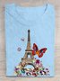 Loose Cotton Paris Crew Neck Casual T-Shirt