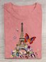 Loose Cotton Paris Crew Neck Casual T-Shirt