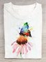 Butterfly With Floral Printed Casual Cotton-Blend Loose T-Shirt