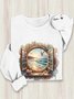 Landscape Print Casual Loose Knitted Sweatshirt