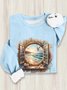 Landscape Print Casual Loose Knitted Sweatshirt