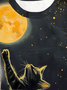 Moon and Cat Printed Round Neck Short Sleeve Casual T-shirt