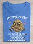 Women's 5 Five Mood Letters Owl  Crew Neck Cotton T-Shirt