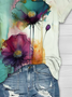 Floral print round neck short sleeved casual T-shirt