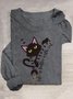 Cat Cotton-Blend Casual Crew Neck T-Shirt