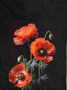 Orange floral print round neck short sleeved casual T-shirt