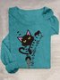 Cat Cotton-Blend Casual Crew Neck T-Shirt