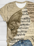 Text letters musical notes butterfly print, round neck short sleeved casual T-shirt