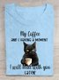Funny Cat Text Letter Printed Round Neck T-shirt