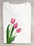 Tulip floral print round neck casual T-shirt