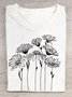 Floral print round neck short sleeved casual T-shirt