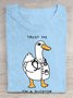 Duck Letter Pattern Cotton Crew Neck Casual T-Shirt