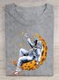 Lunar astronaut printed round neck casual short sleeved T-shirt