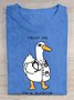 Duck Letter Pattern Cotton Crew Neck Casual T-Shirt