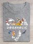 Crew Neck Animal Letter Pattern Casual Loose T-Shirt