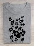 Floral print round neck short sleeved T-shirt