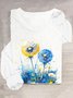 Dandelion Cotton-Blend Casual Crew Neck T-Shirt