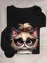 Cotton-Blend Loose Casual Cute Kitten T-Shirt