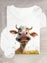 Crew Neck Cattle Cotton-Blend Casual T-Shirt
