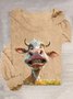 Crew Neck Cattle Cotton-Blend Casual T-Shirt