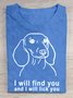 Dog letter printed round neck T-shirt