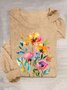 Floral Casual Cotton-Blend Loose T-Shirt