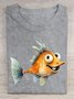 Fish print casual T-shirt