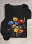Cotton-Blend Crew Neck Casual Floral T-Shirt