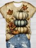 Halloween pumpkin print round neck short sleeved casual T-shirt
