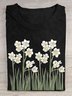 Narcissus floral print round neck casual T-shirt